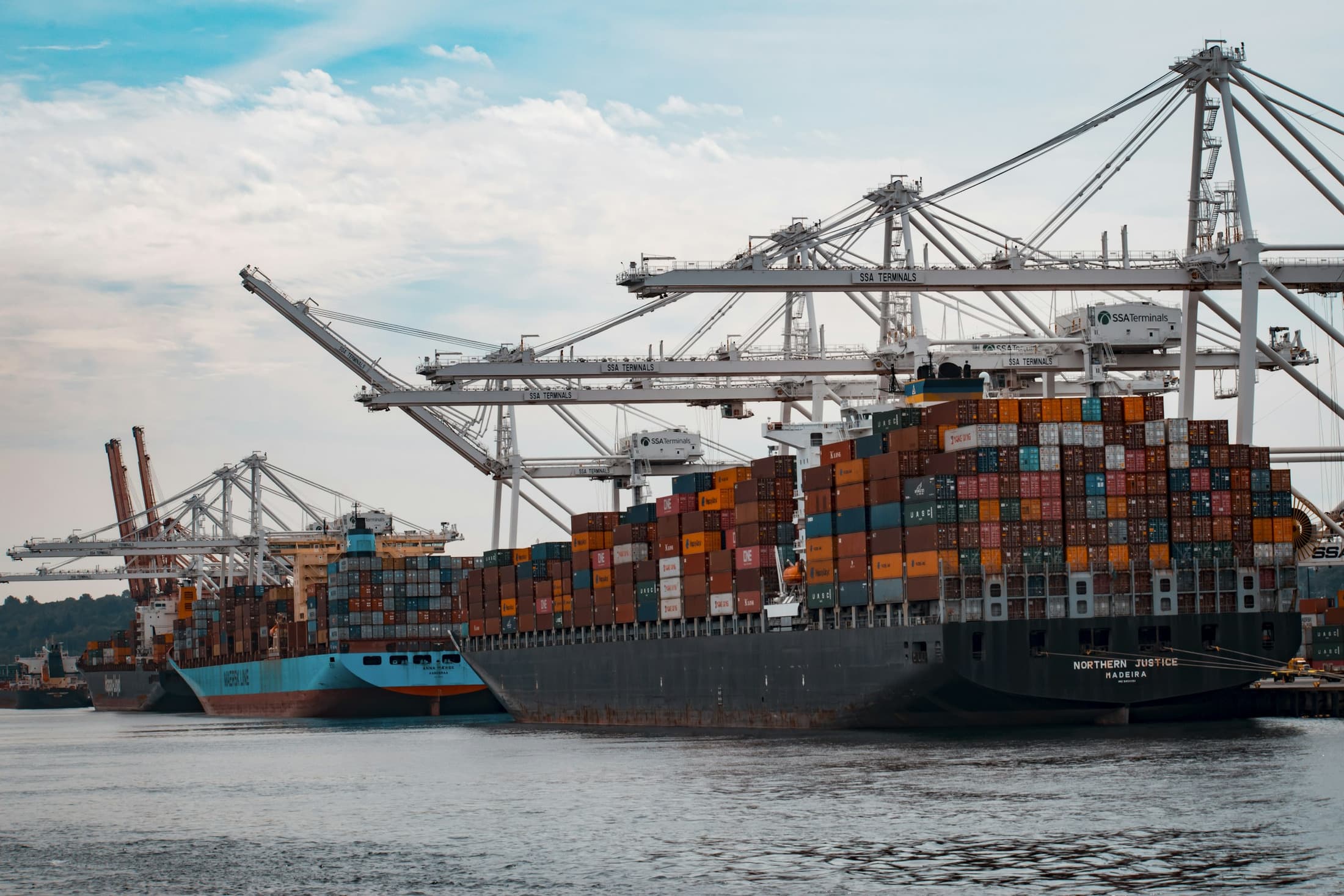A container ship loaded at port